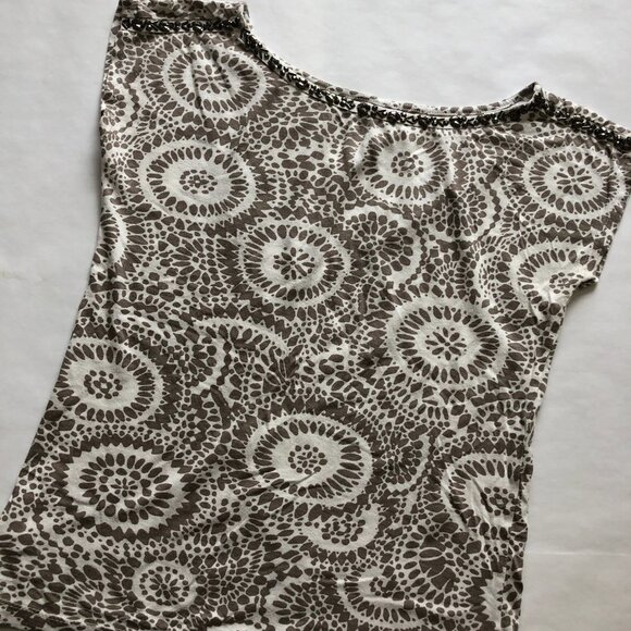 Ann Taylor LOFT Beaded Boatneck Taupe & White Tee - Picture 3 of 7